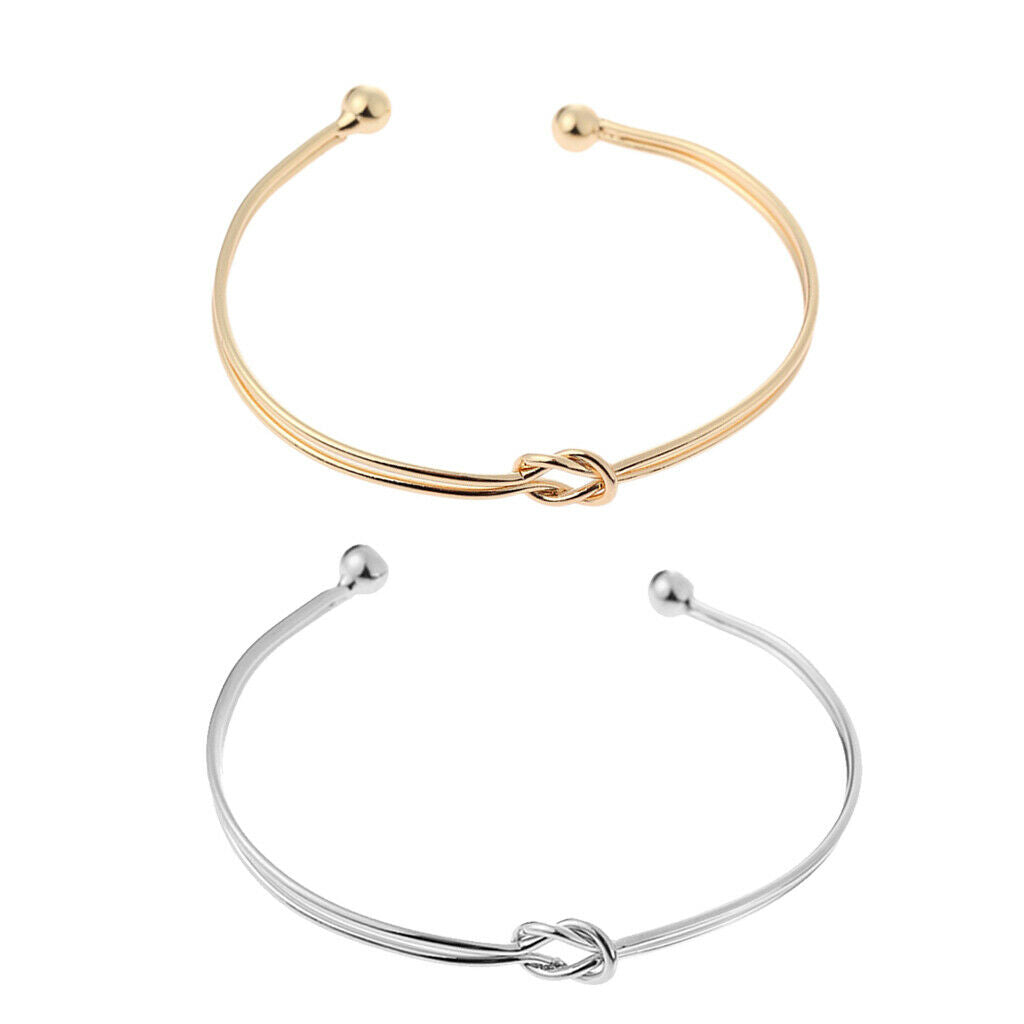 2 Pack Women's Casual Double Wire Knot Open Cuff Bangle Bracelet Wedding