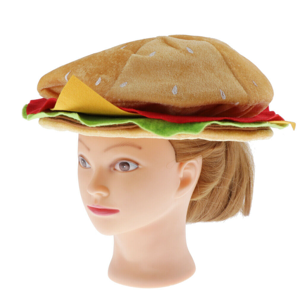Novelty Fast Food Hat - Plush Hamburger Cheeseburger Hat Party Props