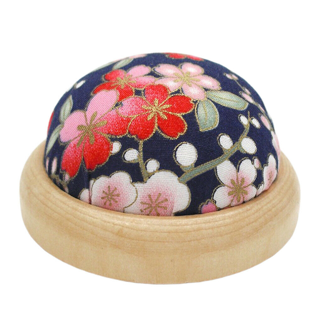 Wooden Base Pincuhion Needle Holder for Cross-Stitch Embroidery Patchwork Blue