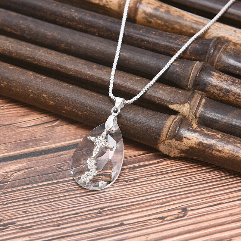 Teardrop Crystal Cross Necklace Engagement Wedding Jewelry Pendant Lover .l8