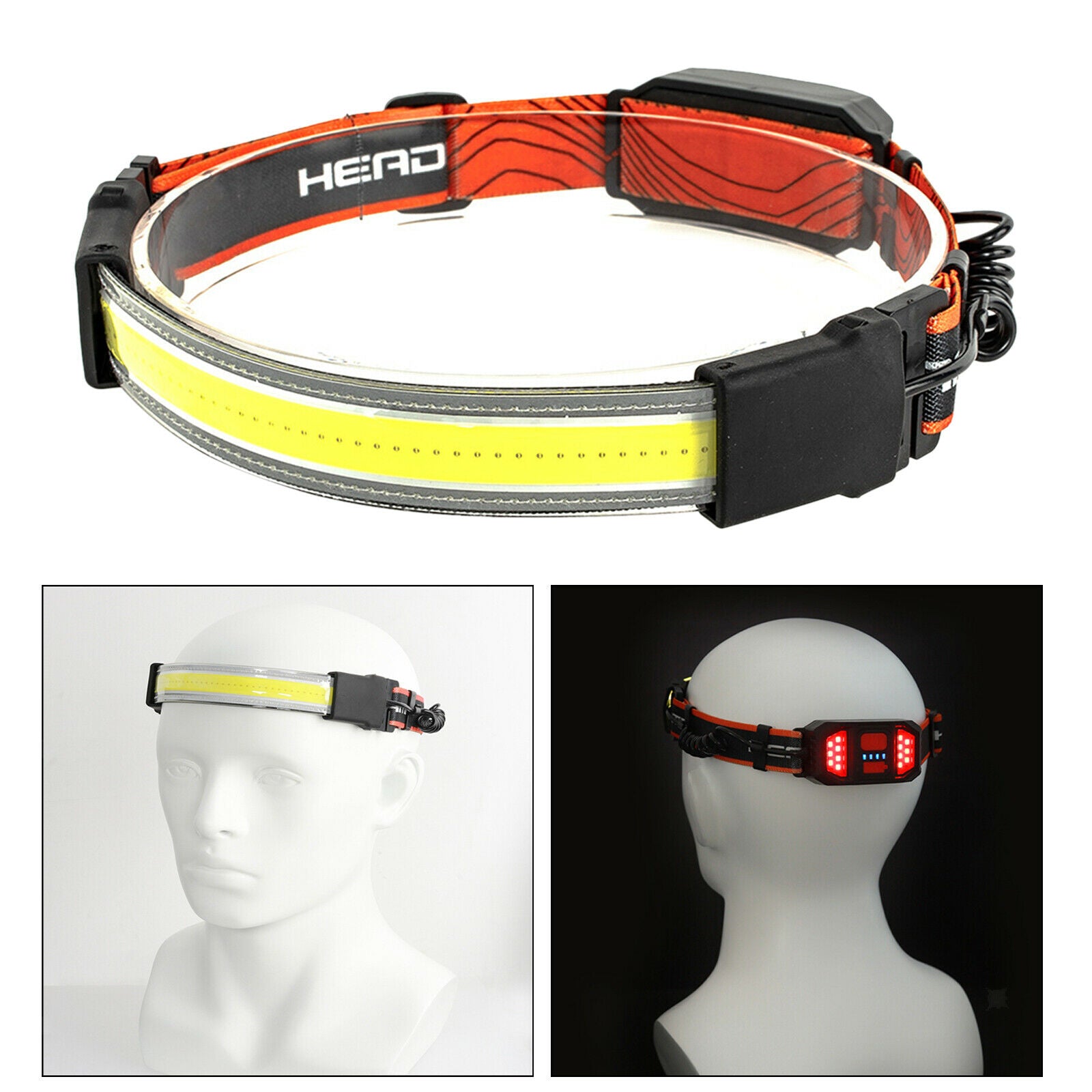 Bright USB LED Headlamp Headlights Torch Bar 3 Modes Broadbeam for Camping
