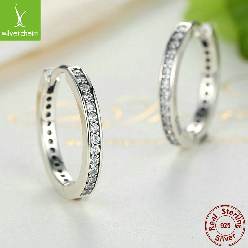 Authentic 925 Sterling Clear CZ Zircon Round Earrings For Female Fashion Jewelry
