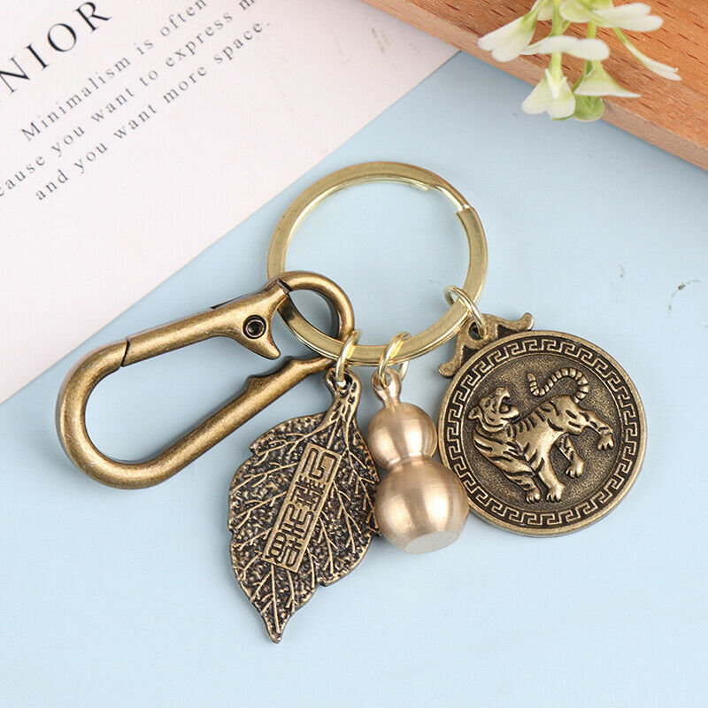 2022 Year Tiger Wealth Leaves Chinese Feng Shui Brass Keychain Pixiu Keyr WL SJ