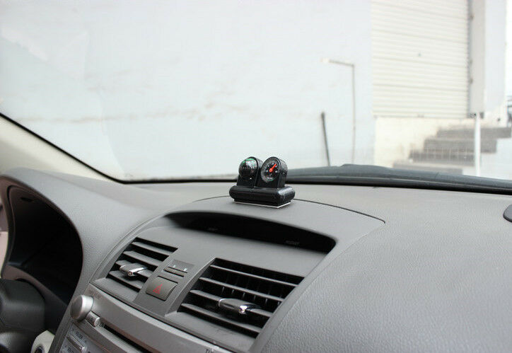Car 2in1 Black Removable Guide Directional Ball Compass & Thermometer Adhesive