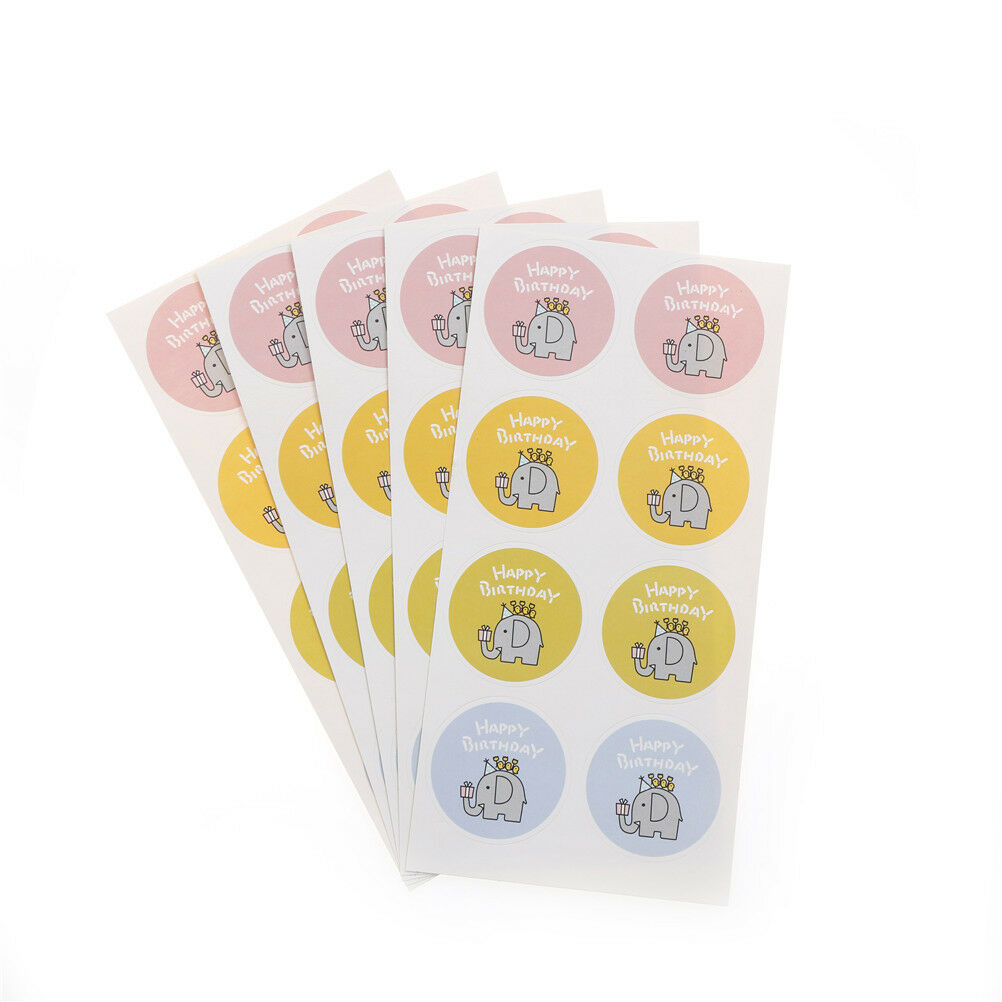 40x/5 sheets elephant happy birthday packaging seals stickers label cut.l8