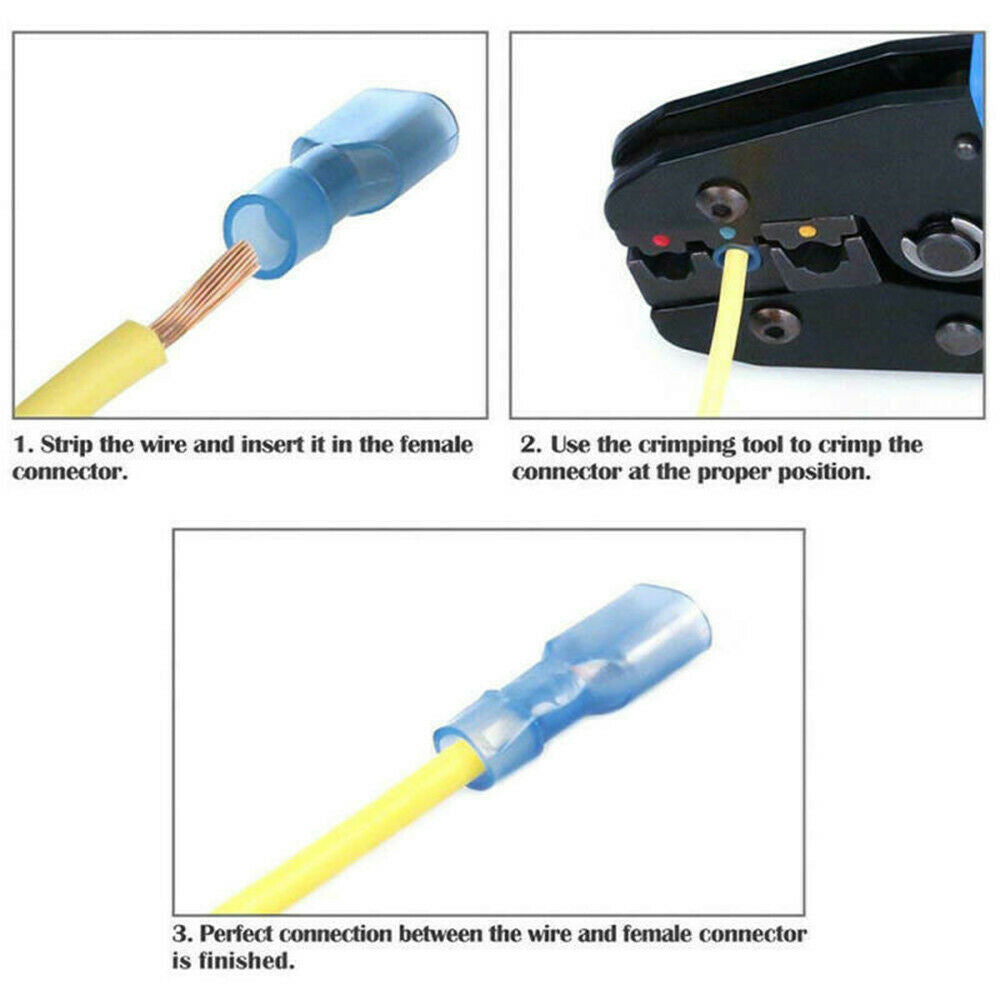200 Female Insulated Wire Terminal Blue 16-14 Ga AWG Quick Disconnect Connectors