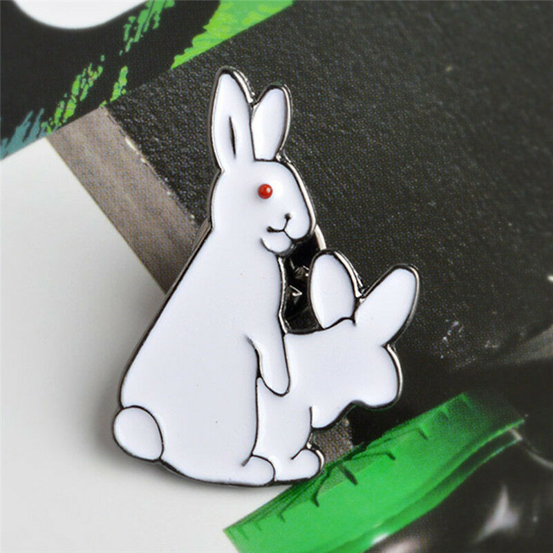 Cartoon Cute Two White Rabbits Evil Brooch Pins Jeans Clothes Jewelry Wom.l8