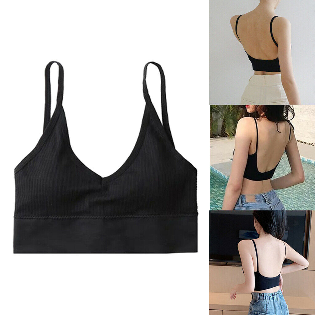 3pcs Women's V Neck Removable Padded Bralette Spaghetti Strap Crop Top Vest