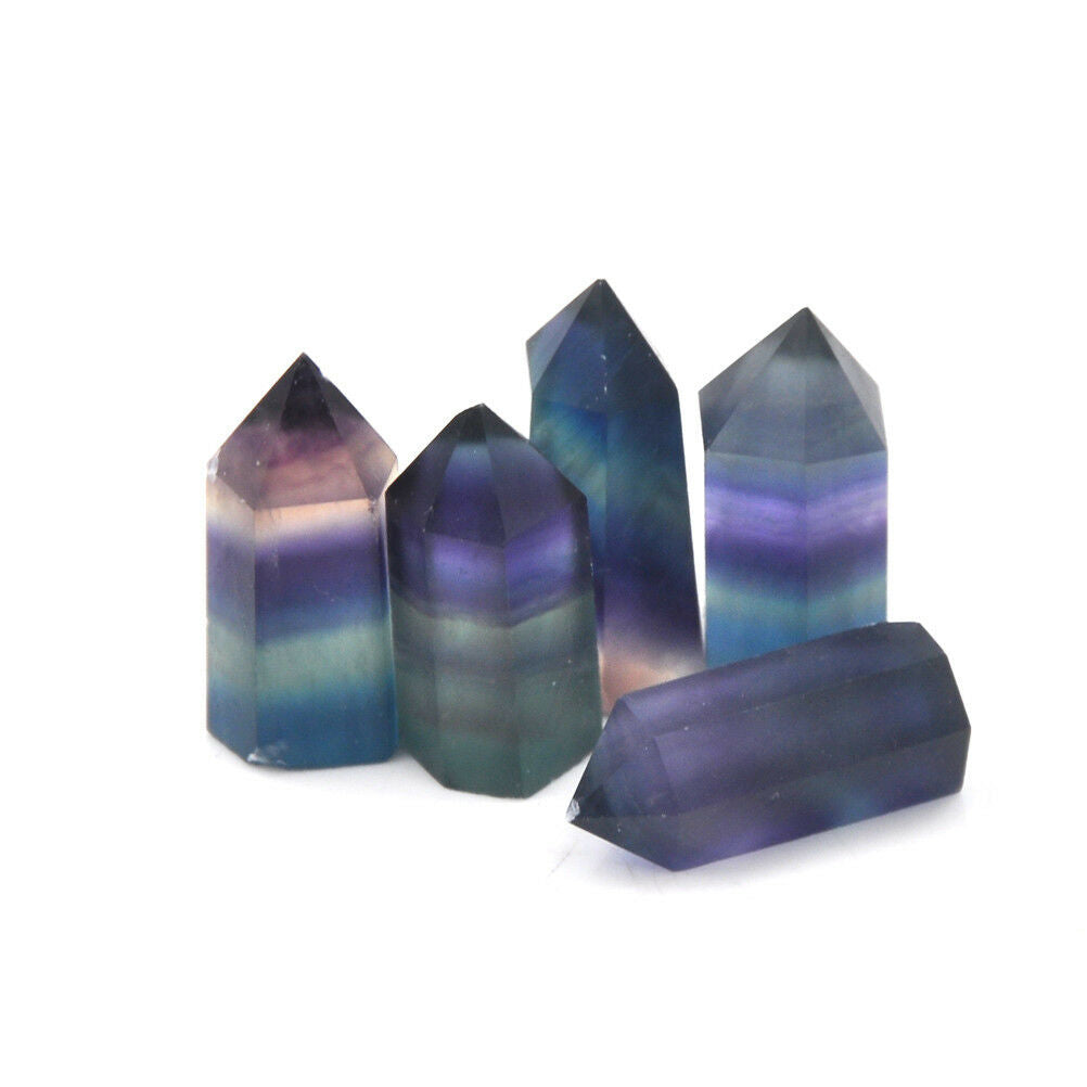 1X Natural Hexagonal Crystal Quartz Healing Fluorite Wand Stone Colourful .l8