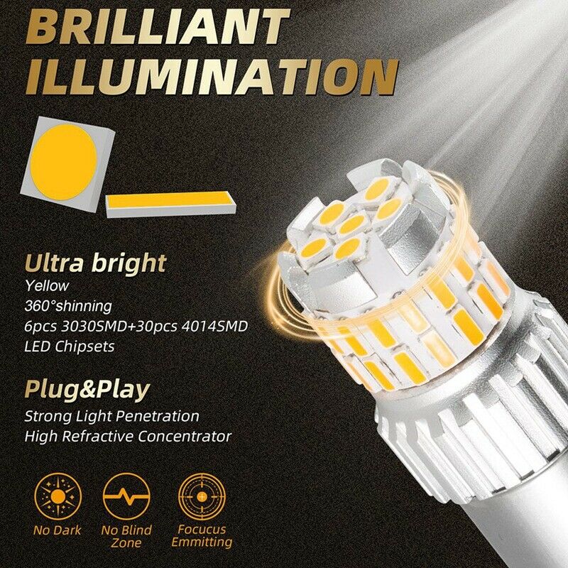 2 x 1156 BA15S 7506 Amber Yellow Car LED Turn Signal Corner Light Bulb P21W X9Y5