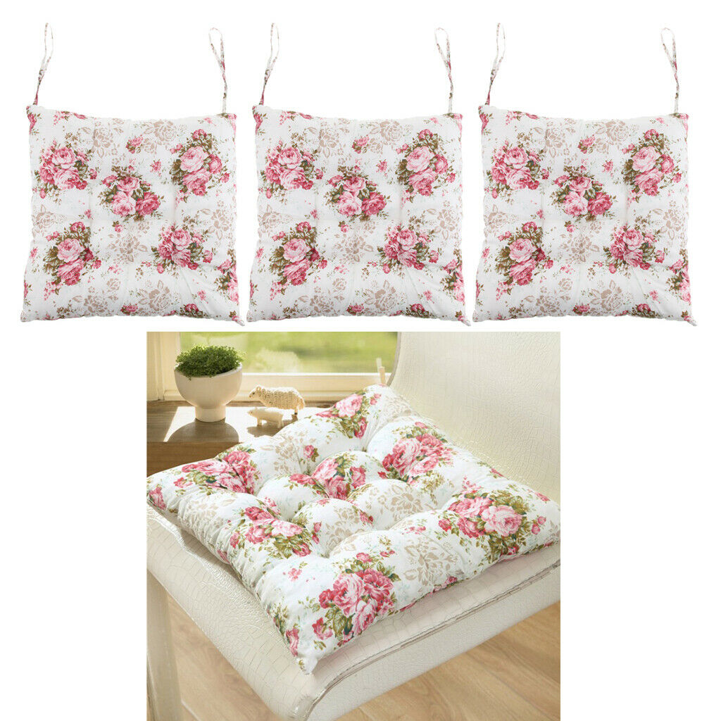 3Sets Cotton Print Cushion Seat Pads for Kitchen Home Kitchen Chair 37x37cm