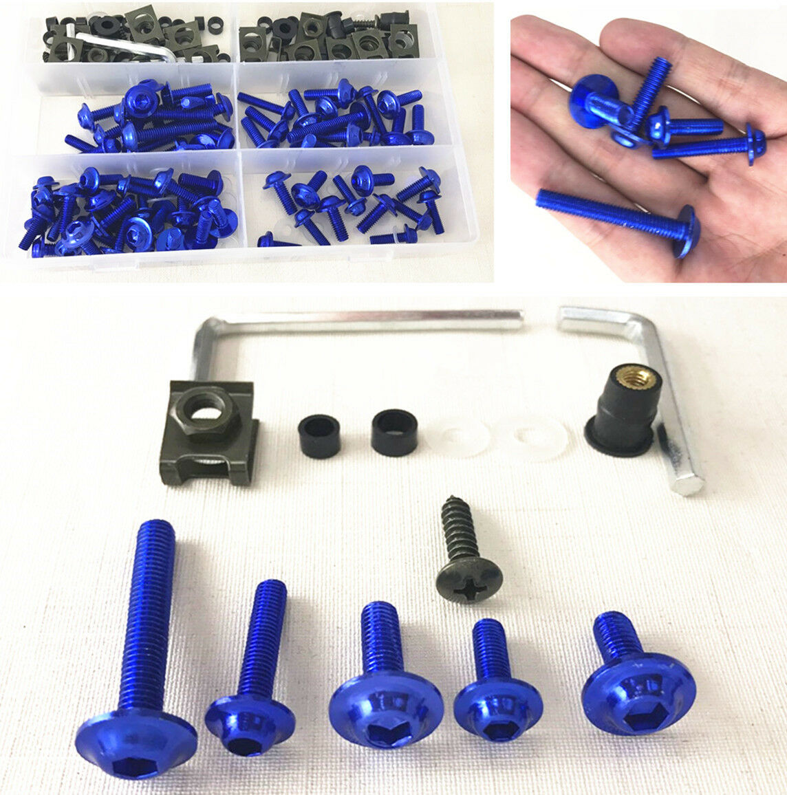 177x Motorcycle Windscreen Fairing Bolts Boxed Fastener Clips Hardware Kit Blue