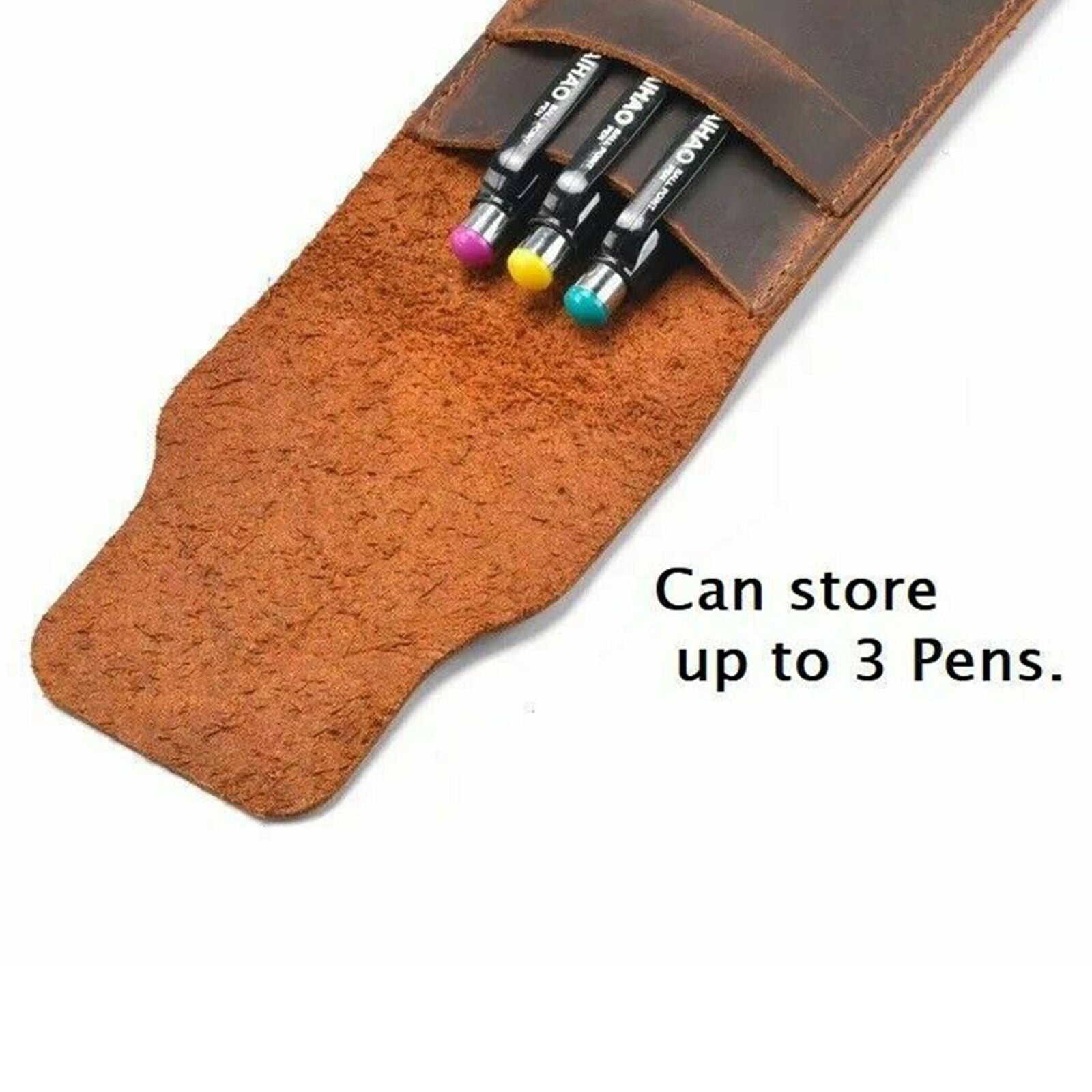 Brown Soft Leather Pencil Fountain Pen Storage Case Pens Pouch Bag Holder