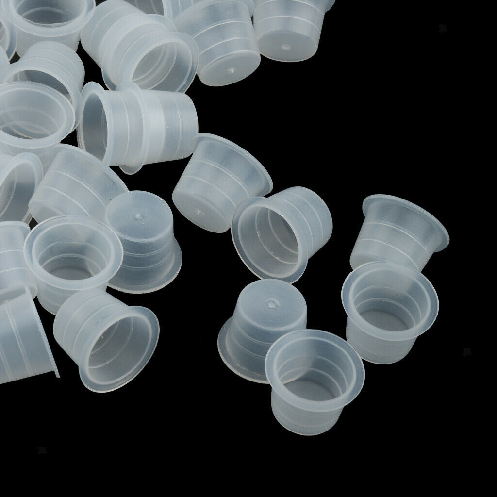100Pcs Plastic Disposable Tattoo Ink Pigment Holder Cups Caps Supplies Clear