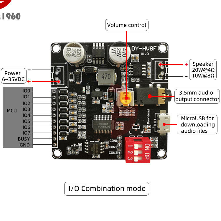 12V/24V Power Supply 10W/20W Voice Playback Module w/8M bytes flash MP3 Player