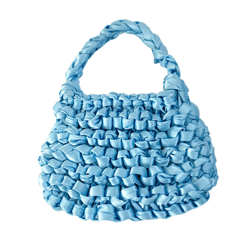 Ribbon Hand-woven Women Handbag Ladies Crochet Handmade Totes Clutch Bags @