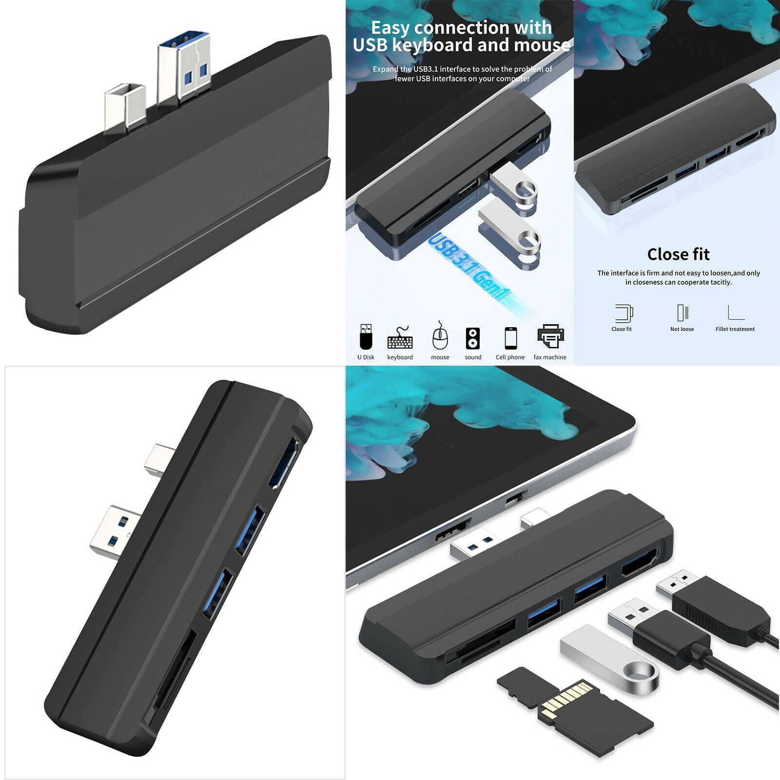 5 in 1 USB Hub Dock Connector USB 3.0 Adapter for Surface Pro 4 5 Splitter
