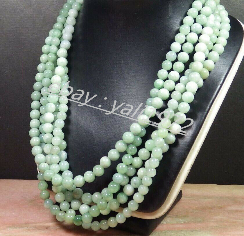 1pcs Natural 7-8mm Green A JADE Jadeite Bead Round Beads Necklace 21"