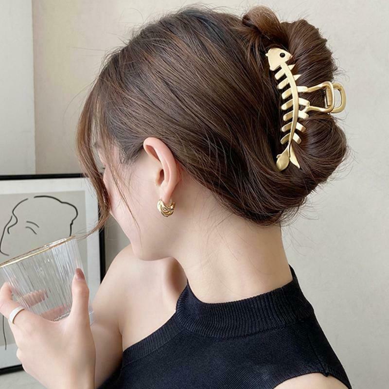 Large Hair Clips Non-Slip Fish Shape Hair Claws Metal Fish Bone Hair Barrettes