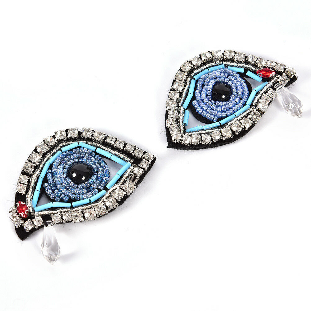 1Pair Rhinestone eye Beaded Patch for Clothing Sewing on Beading Applique .l8