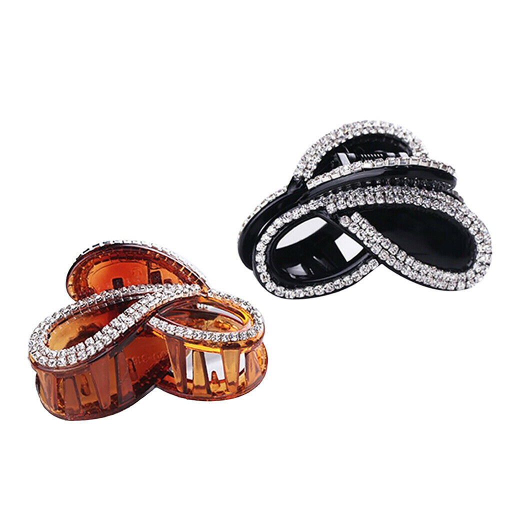 2 Packs Women Lady Large Hair Claw Crystal Shower Thin Hair Clip Clamp Crab