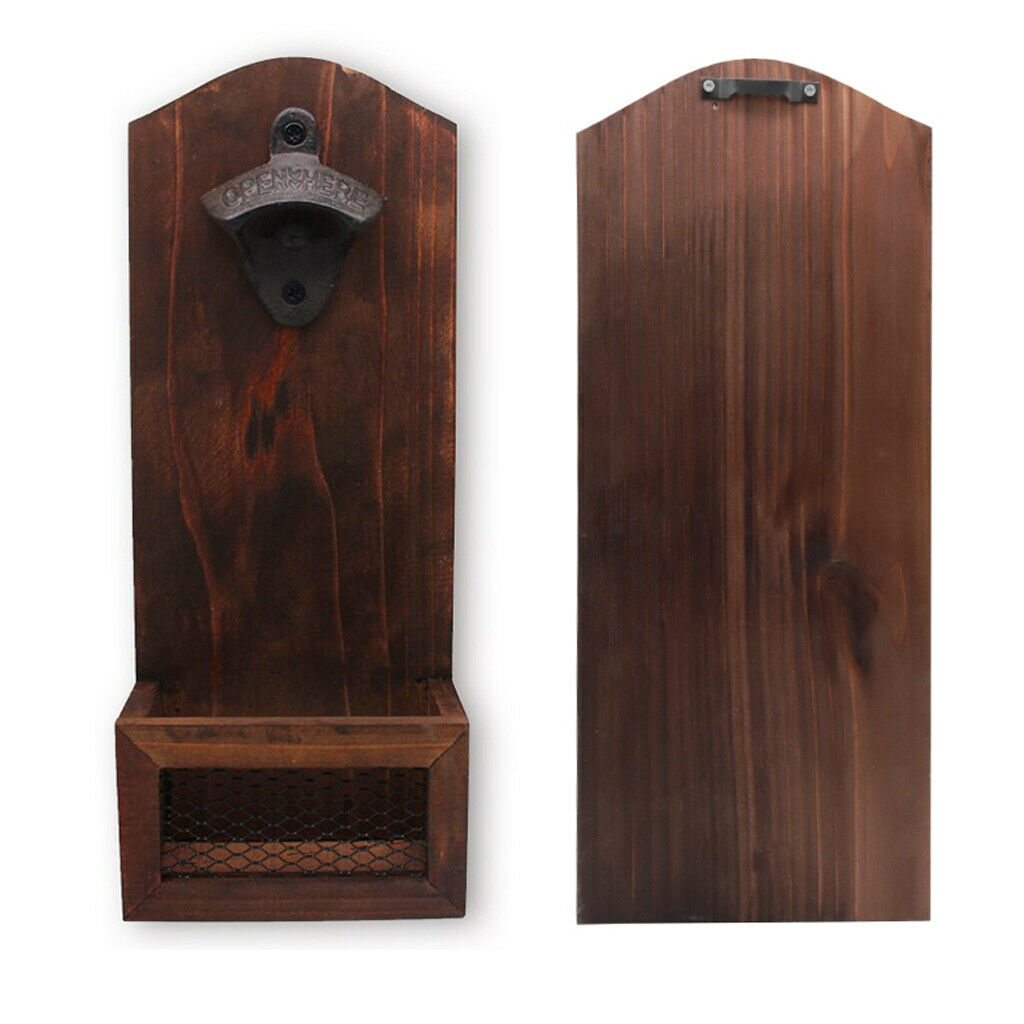 Home Bar Pub Novelty Wood Wall Bottle Opener w/   Catcher Organizer Holder