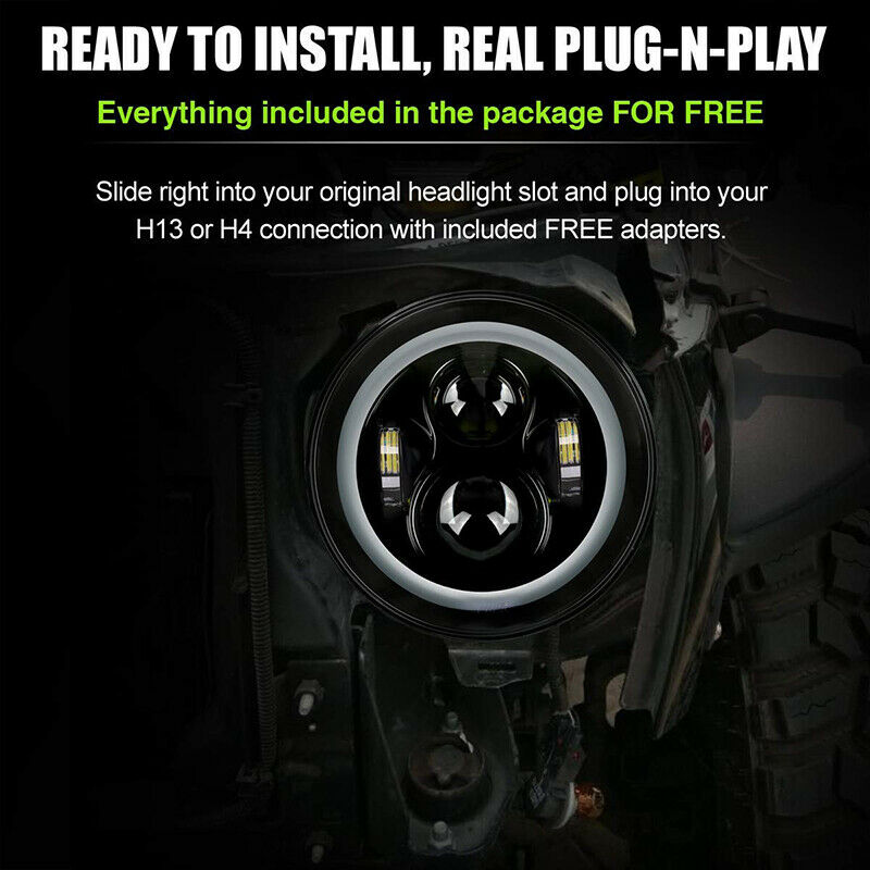 7 Inch LED Headlights DRL Hi/Lo Beam 55W 35W Ring Amber Angel EyeB'JIN VPDFAU