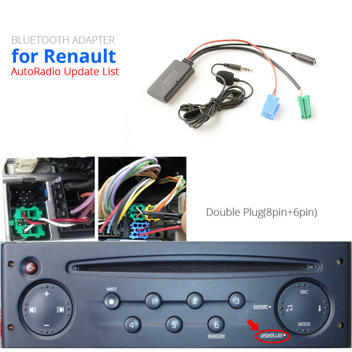 For Renault 2005-2011 Car Bluetooth 5.0 Stereo Audio AUX Input Cable MINI Plug