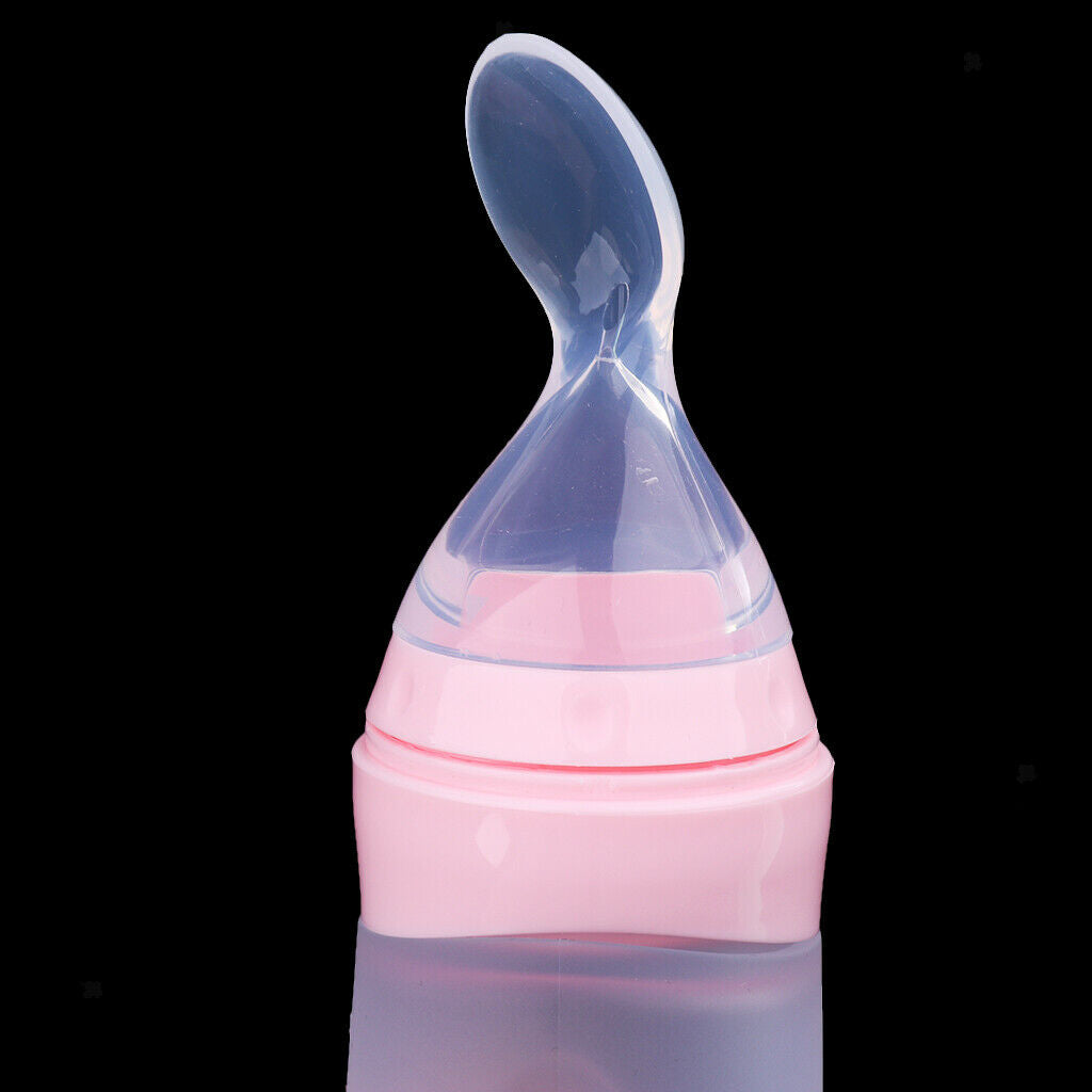 Baby Silicone Feeding With Spoon Feeder Food Rice Cereal Bottle pink