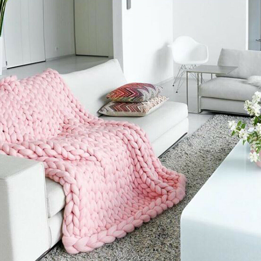 Hand-woven Knitted Blanket Yarn Bulky Knitting Blanket 60 x 60cm - Pink