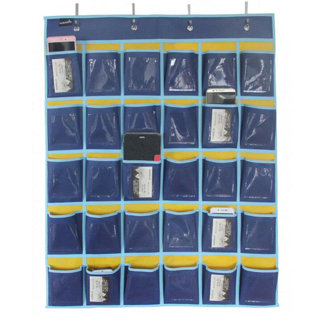Hanging Organizer Pocket Chart for Cell Phones Business Cards Holder Blue