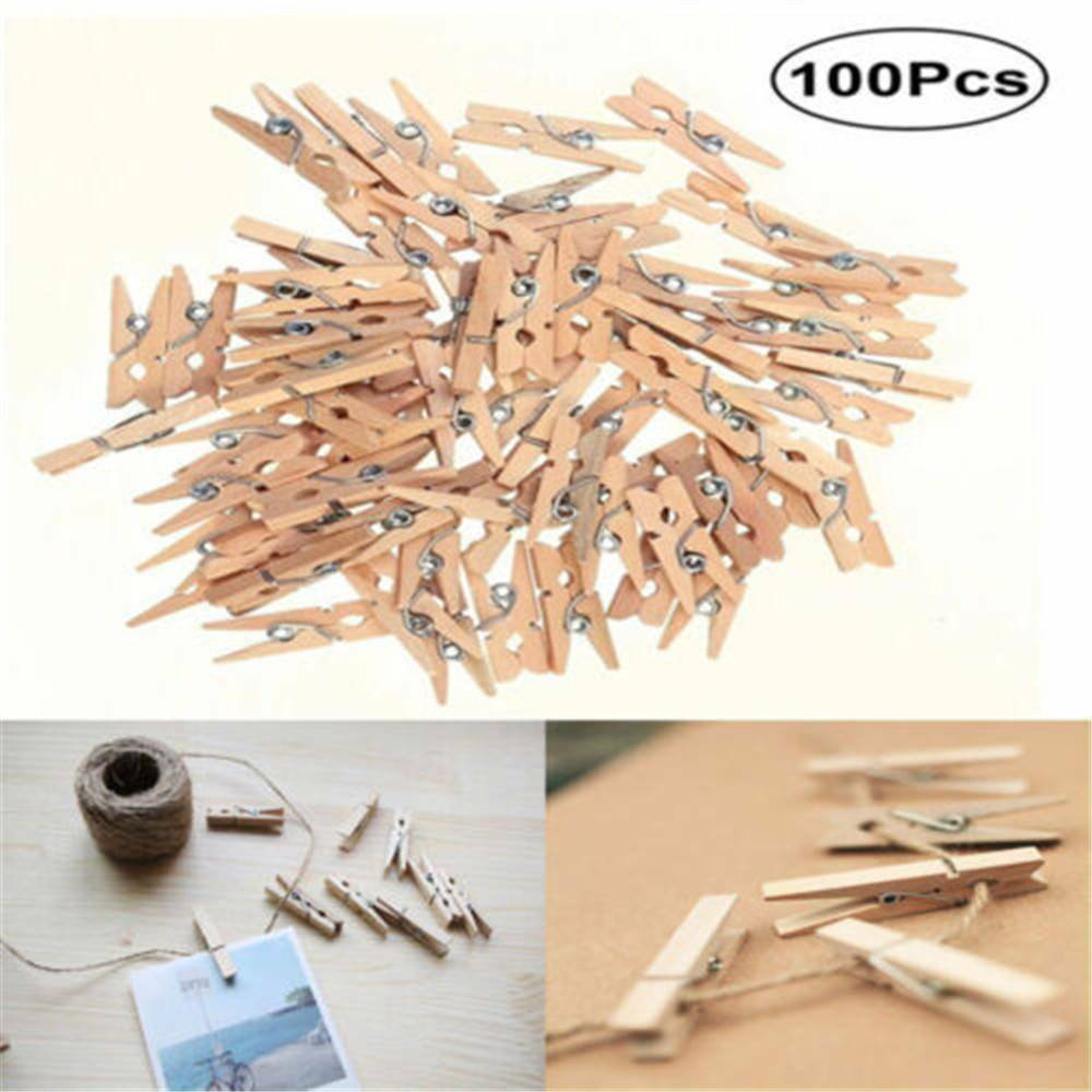 100* Durable Wood Clothespins Photo Album Wood Clip Wooden Laundry Clothes Pins_