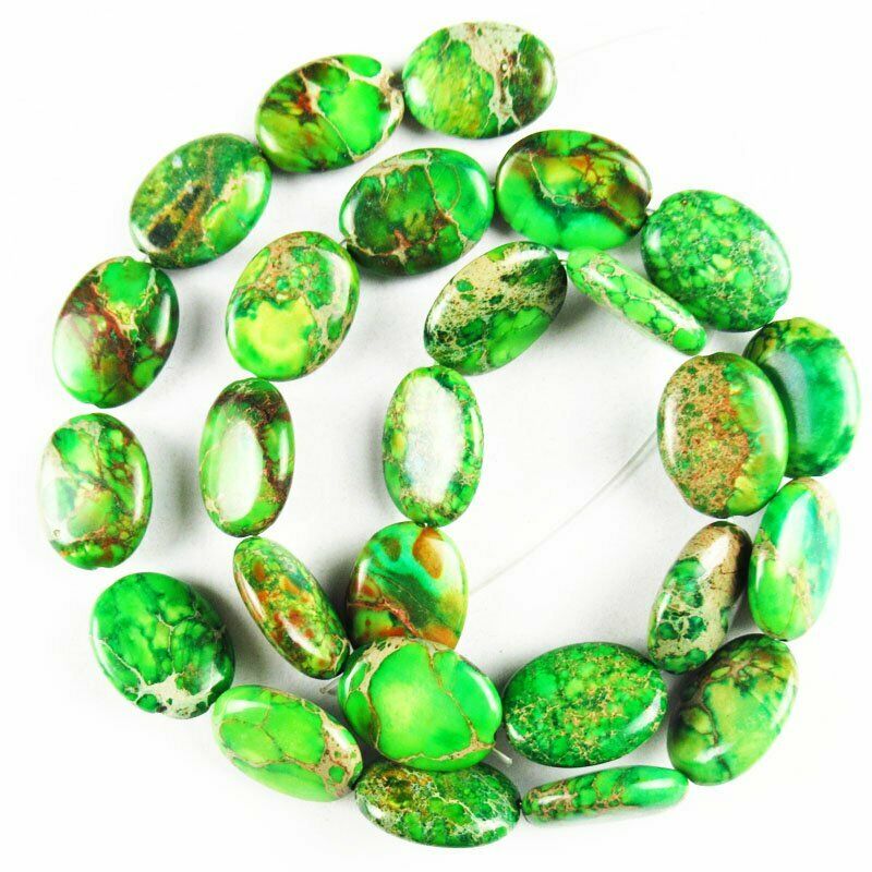 16x12x5mm Green Man-made Sea Sediment Jasper Oval Loose Bead 15.5 inch 663DHS