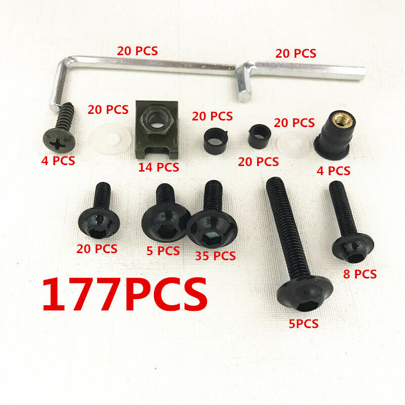 177Pcs Motorcycle Bodywork Fairing Bumper Panel Bolts Kit Fastener Clips Screw