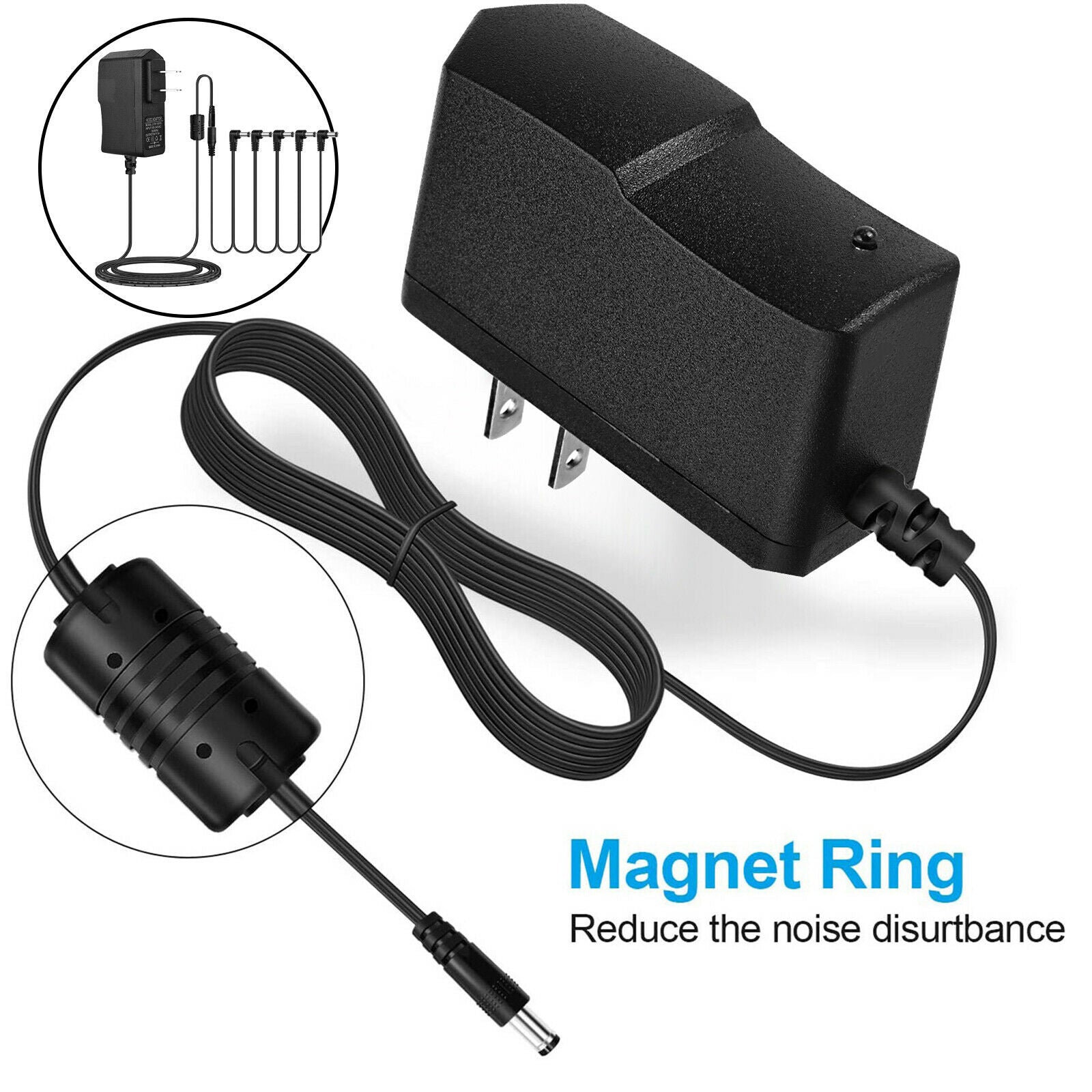 9V Power Adapter for Electric Guitar Effects Pedal Tip Negative 5 Way 6.6ft