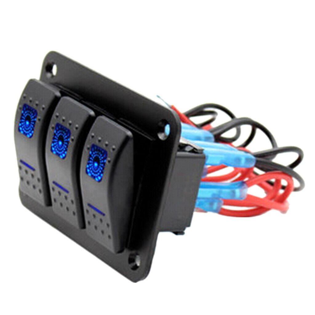 Switch 3 Button Panel Light Blue LED Boat Caravan