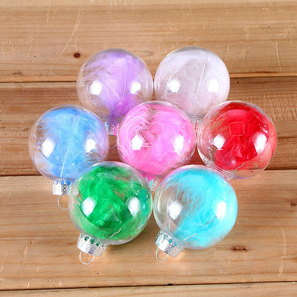 5x Christmas Clear Feather Ball DIY Xmas Party Hanging Pendant Decor Mixed Color