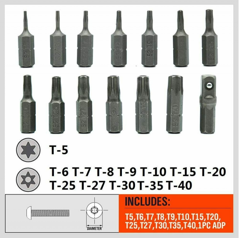 14Pcs S2 Steel Tamper-Proof Star Drill Bit Safety Plum-Shaped Drill Bit Set