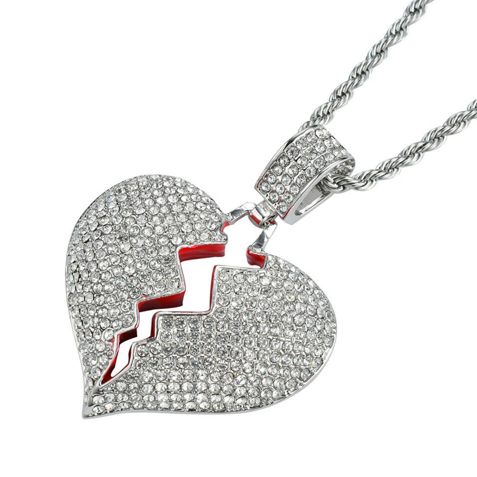 Hip Top 3mm 24"Broken Heart Pendant Stainless Steel Rope Chain Necklace