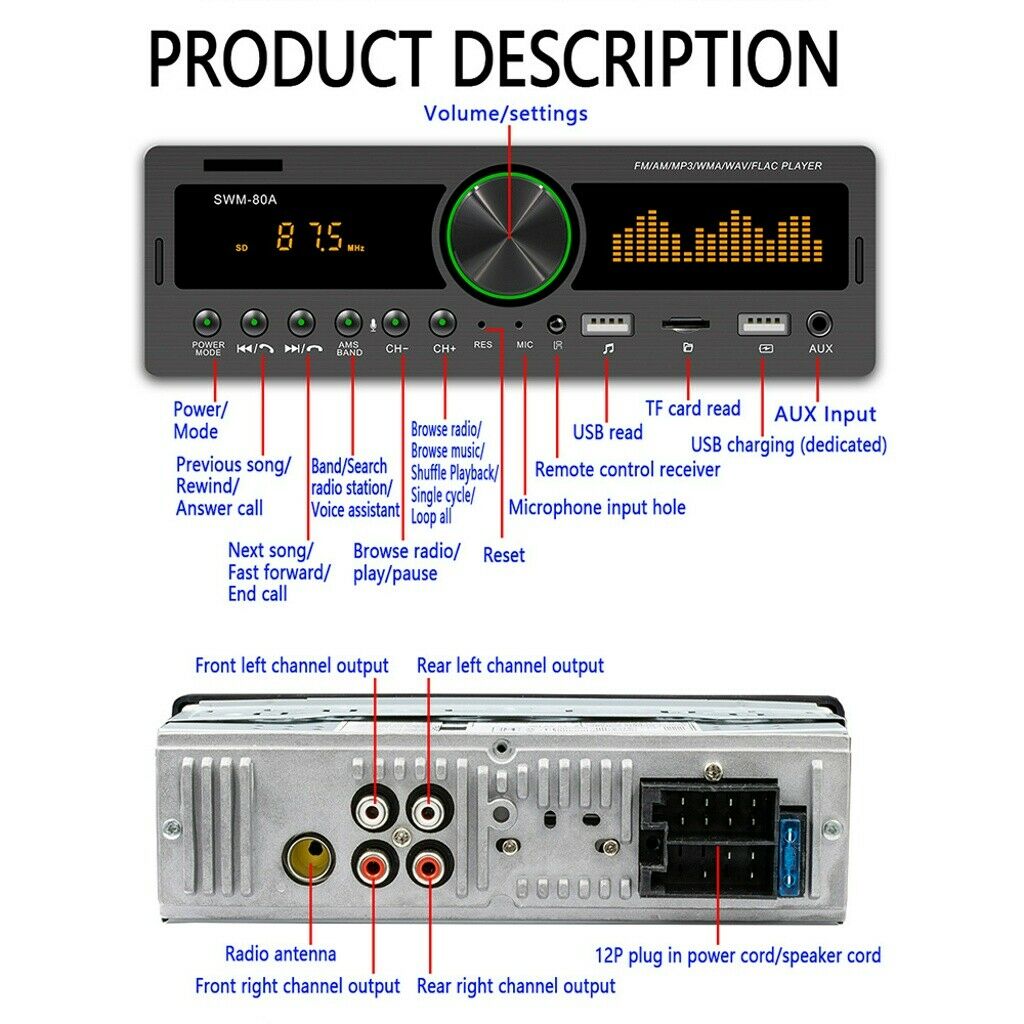 12V Car Radio Stereo USB SD AUX FM Radio with Remote Controller MP3 Audio Player