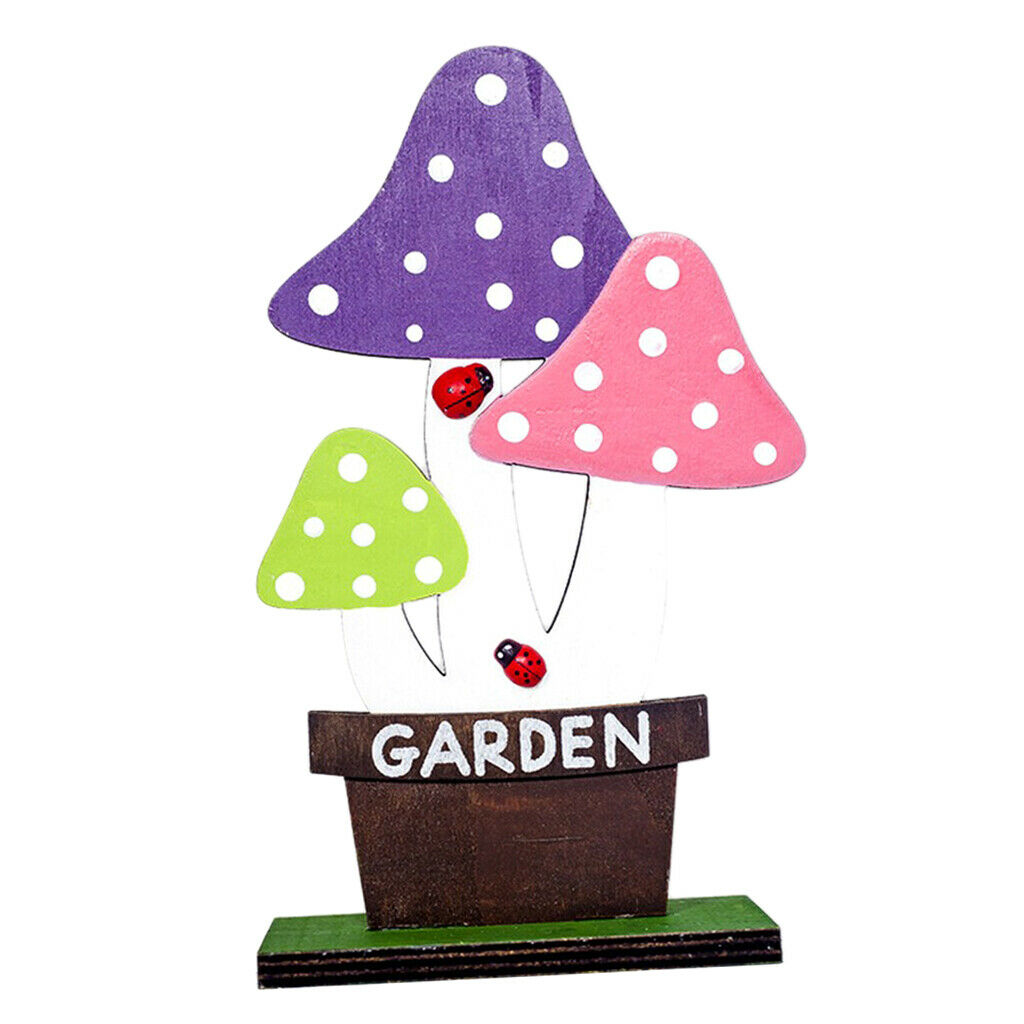 Lovely Mushroom Freestanding Wooden Sign Spring Easter Party Ornament Purple