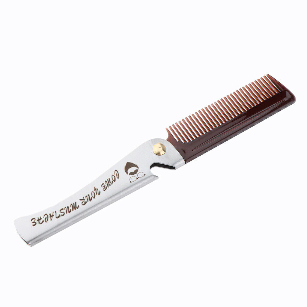 2pcs Pocket Stainless Steel Folding Beard Grooming Hair Styling Comb Brown
