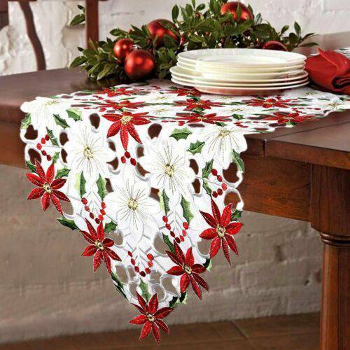 Embroidered Maple Leaves Table Runner Handmade Table Cover For Party