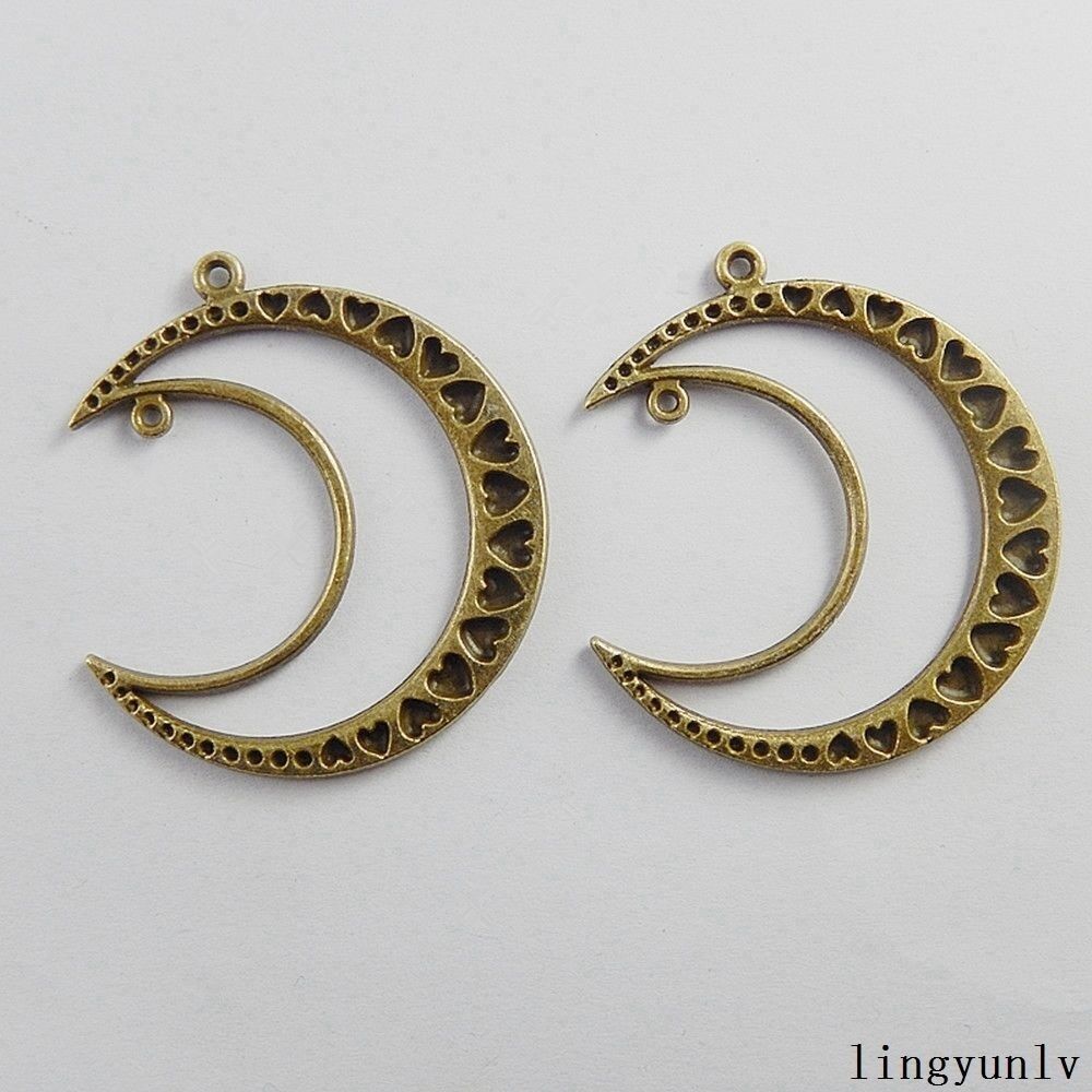 4pcs Antiqued Bronze Crescent Moon Alloy Charm Pendant Dangle Findings 50*45*2mm