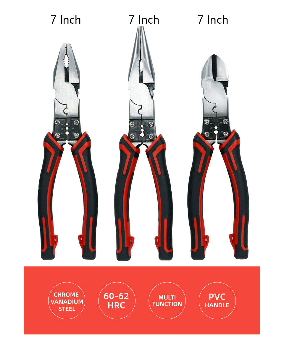 Multi-Purpose 7-Inch Combination Pliers Wire Stripper Electrician's Pliers Vise
