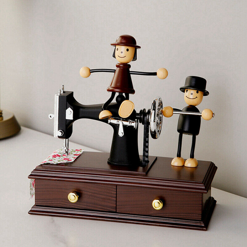 Music Box Mini Retro Sewing Clockwork Music Wood Box Home Decoration Home CrN6X5