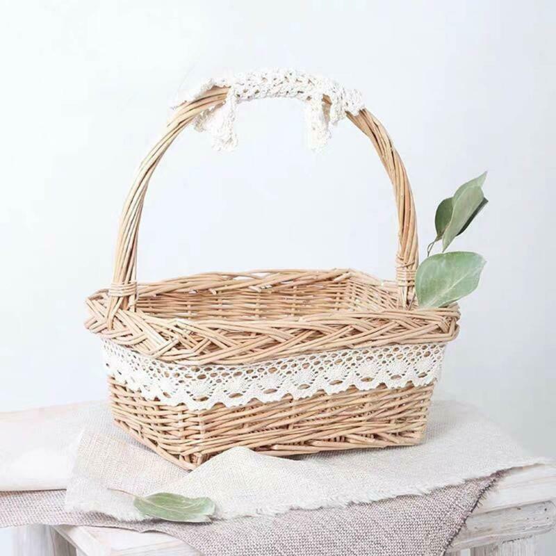Rattan Outdoor Rectangular Picnic Basket Country Style Hand Woven Hamper Liners