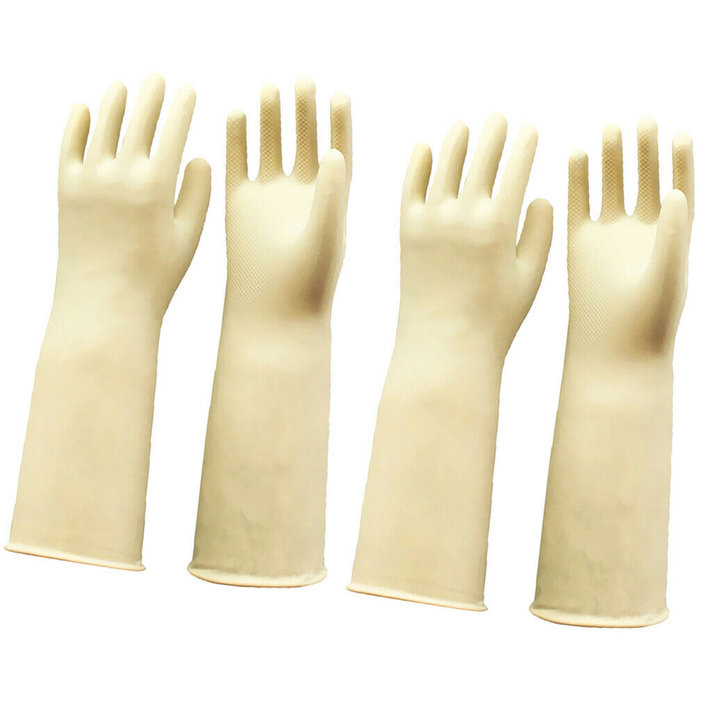 2 Pairs White Latex Gloves Gauntlets Long Sleeve Industrial Rubber 60cm 24