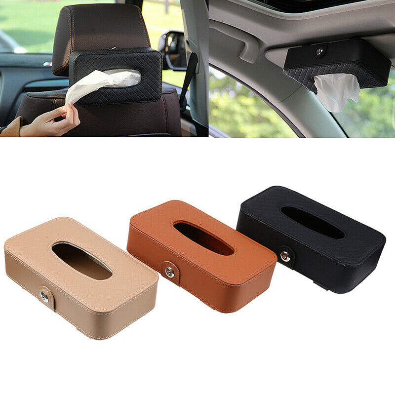 Universal Fit Leather Car Tissue Box Cover Napkin Paper Holder Towel Dispenser