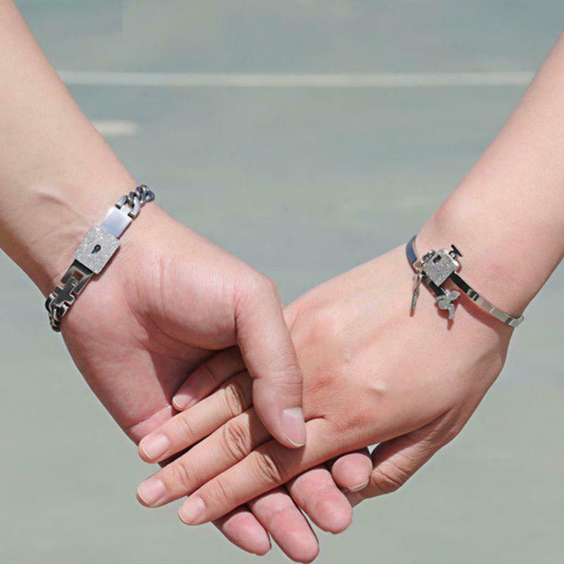 His Hers Love Heart Key Lock Macthing Bangle Bracelets  Lovers Jewelry Set Gifts